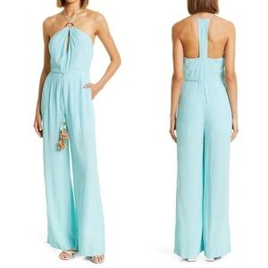 NEW TOCCIN (NY) Gauze Halter Neck O-Ring and Tassel Jumpsuit Mist Blue